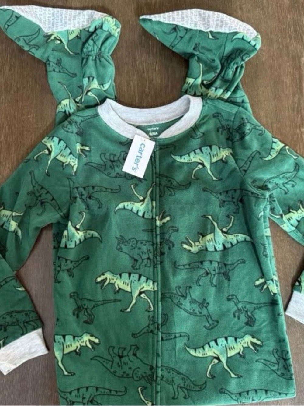 Carter's Dinosaur Boy’s Size 8 Zip One Piece Green Footie Pajamas NWT